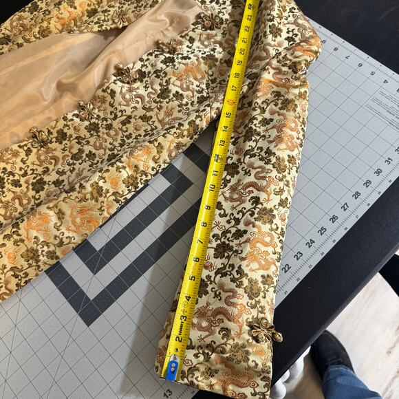 Vintage Gold Dragon Brocade Mandarin Jacket XS Longline Asian Inspired Blazer - Picture 16 of 16